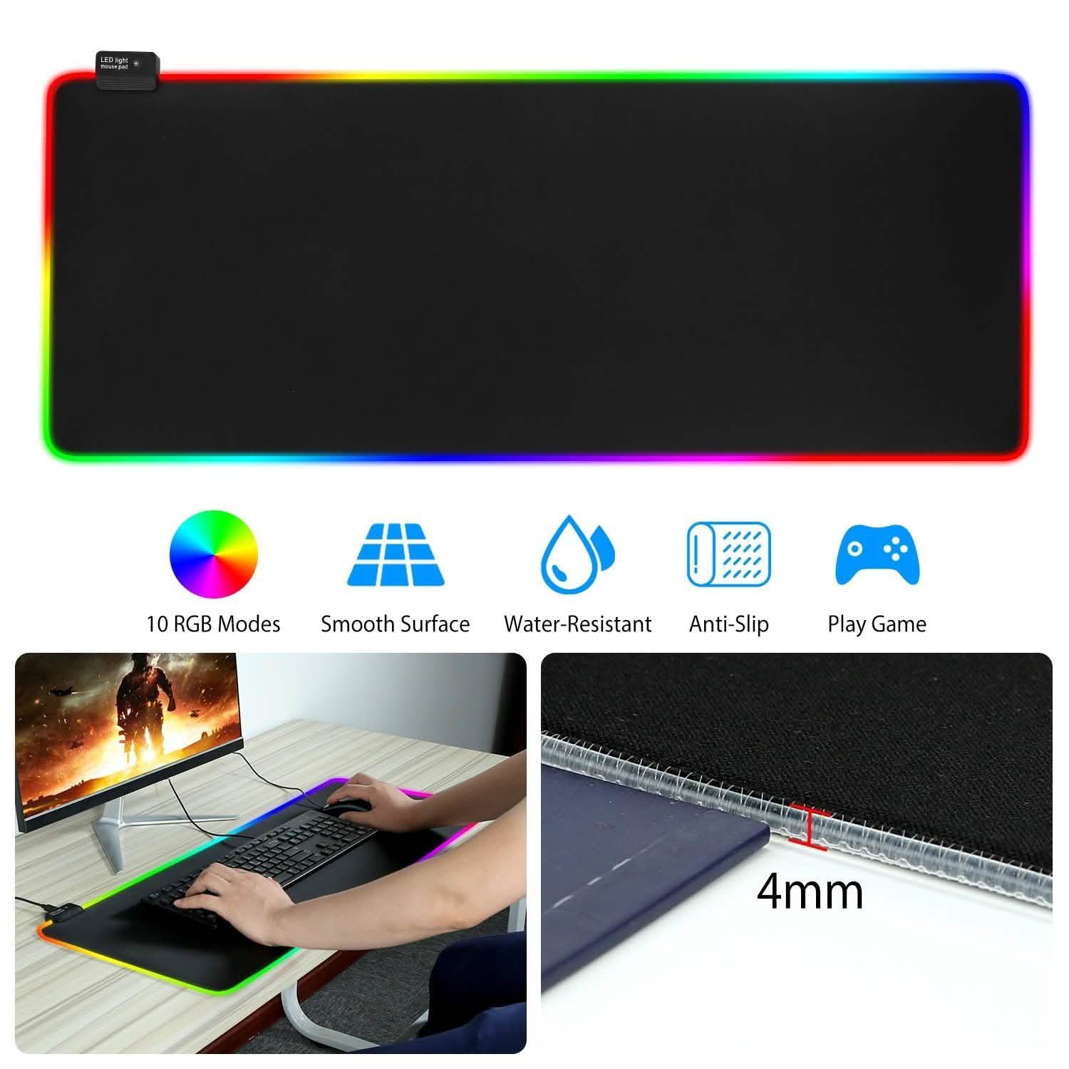 Large LED RGB Computer Keyboard Mouse Mat Computer Accessories - Tophatter Daily Deals