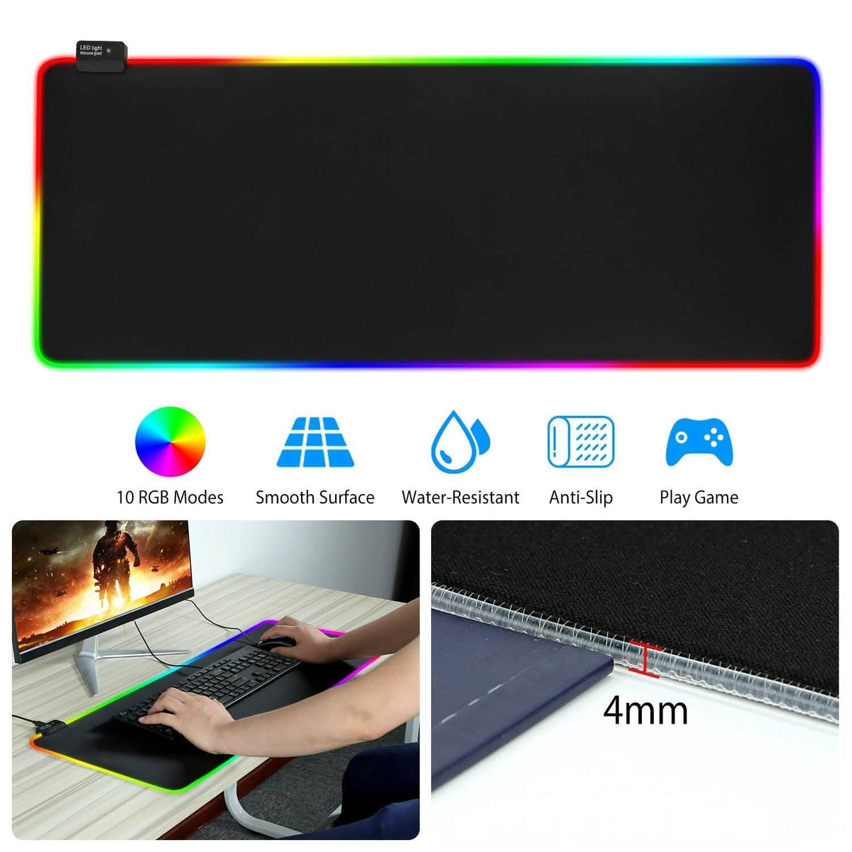 Large LED RGB Computer Keyboard Mouse Mat Computer Accessories - Tophatter Daily Deals