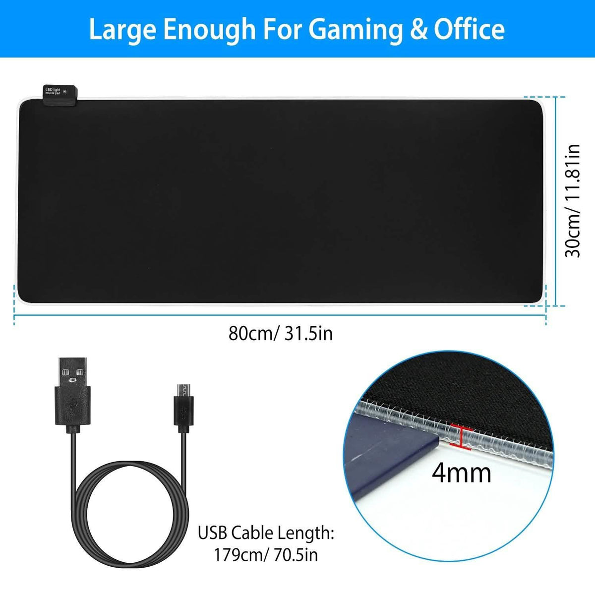 Large LED RGB Computer Keyboard Mouse Mat Computer Accessories - Tophatter Daily Deals