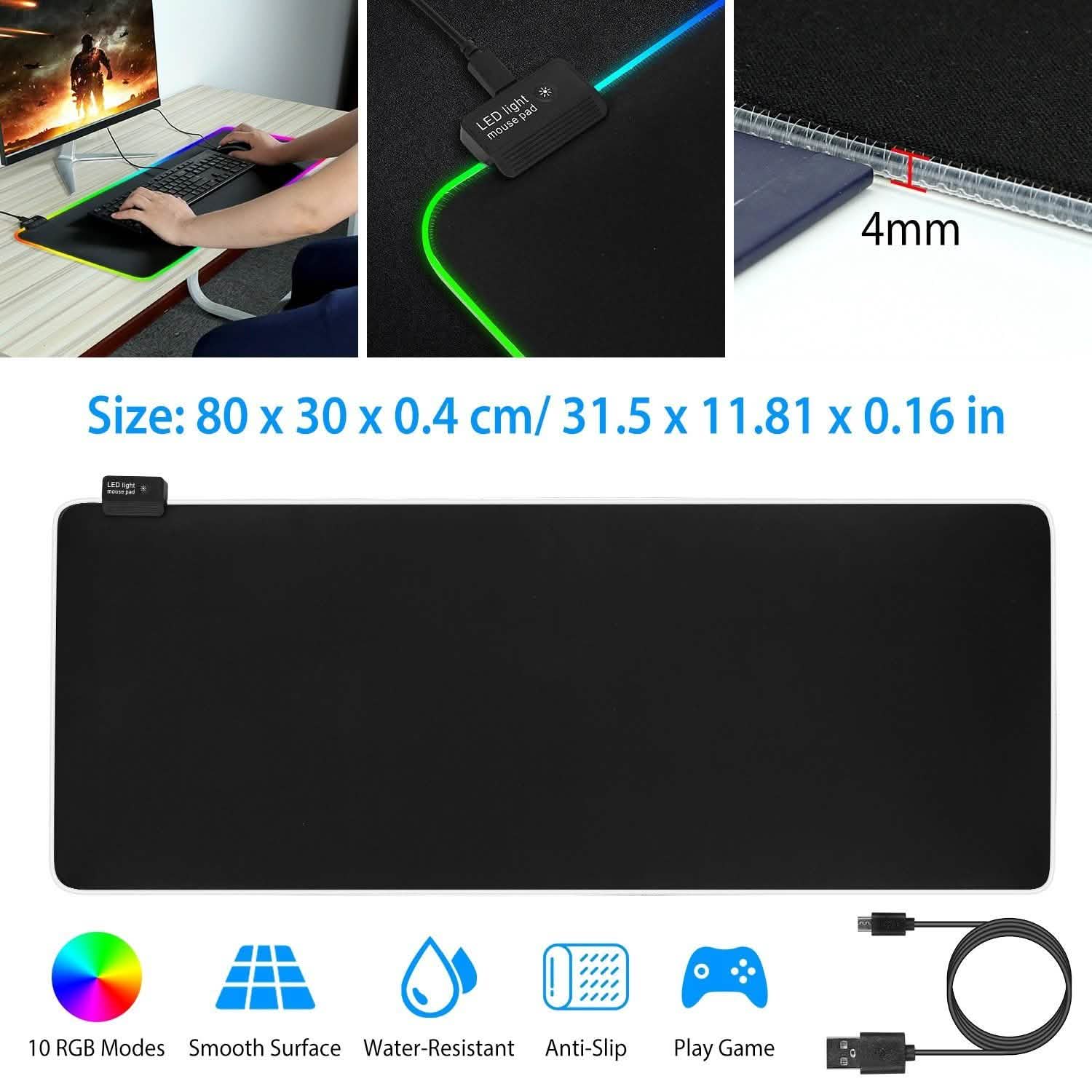 Large LED RGB Computer Keyboard Mouse Mat Computer Accessories - Tophatter Daily Deals