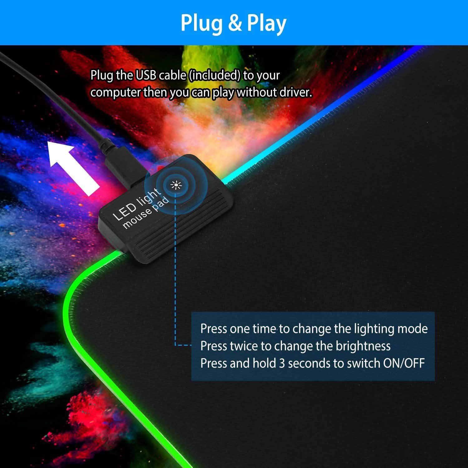 Large LED RGB Computer Keyboard Mouse Mat Computer Accessories - Tophatter Daily Deals