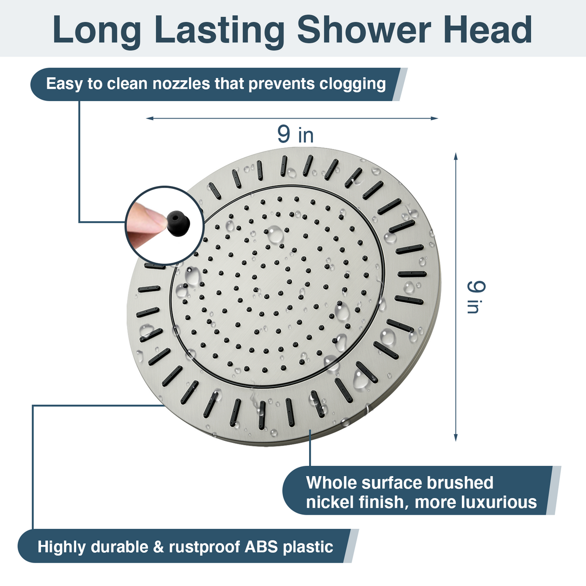 Bright Showers Waterfall Shower Head with Adjustable Angle and Anti-clogging Silicone Nozzles,9 inch Home Improvement - Tophatter Daily Deals