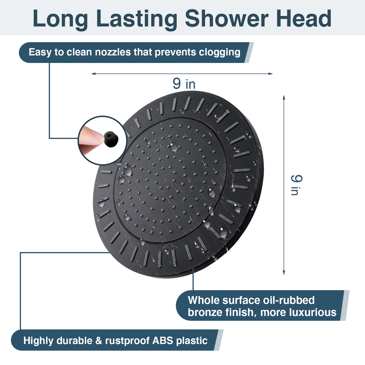 Bright Showers Waterfall Shower Head with Adjustable Angle and Anti-clogging Silicone Nozzles,9 inch Home Improvement - Tophatter Daily Deals