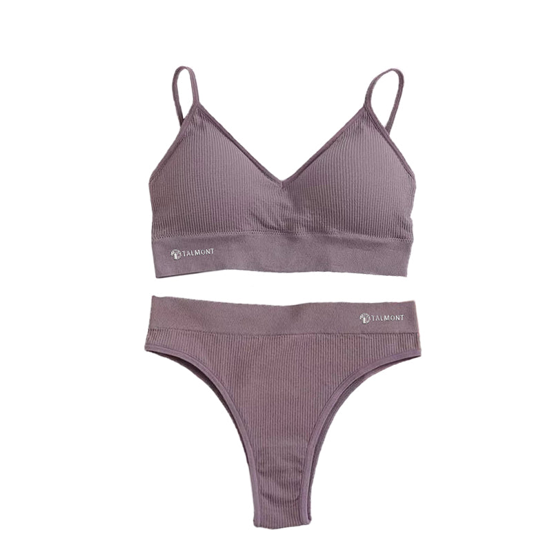 Talmont Seamless Ribbed Bra & Panty Set – Soft, Stretchy Lounge Lingerie with Removable Pads Brown Women's Lingerie - Tophatter Daily Deals