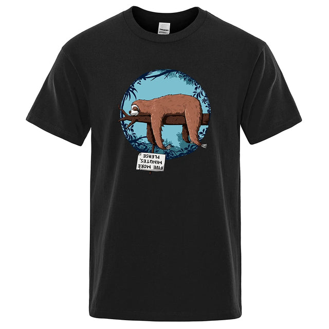 Lazy Sloth Print T-Shirt Funny Tee Black Tee - Tophatter Daily Deals