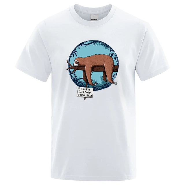 Lazy Sloth Print T-Shirt Funny Tee White Tee - Tophatter Daily Deals