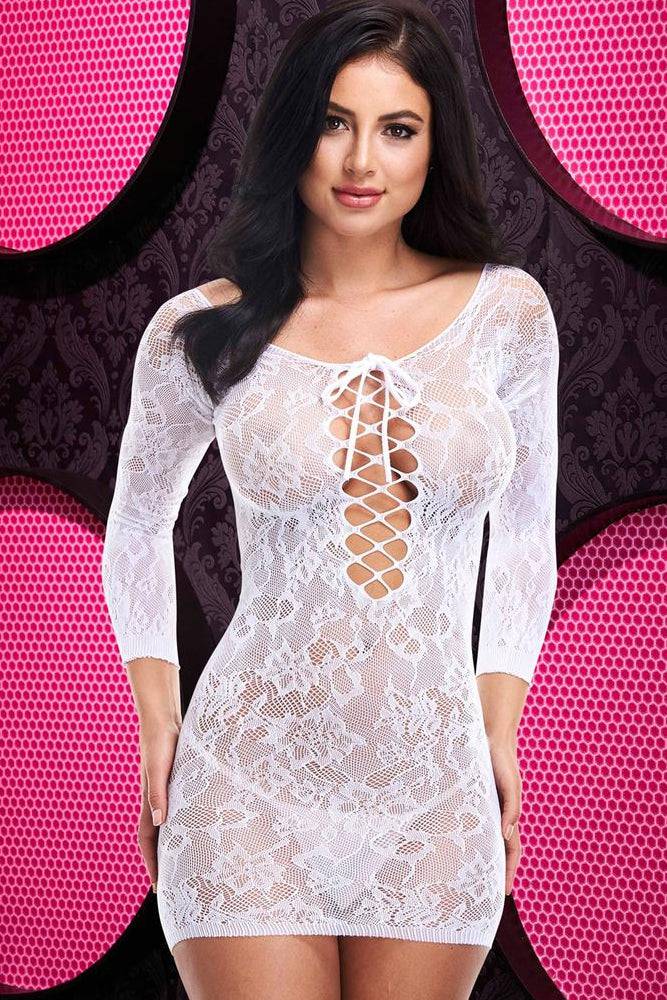 Lapdance Lingerie - LC-74 - Lace Off-The-Shoulder Mini Dress - White - OS Lingerie - Tophatter Daily Deals