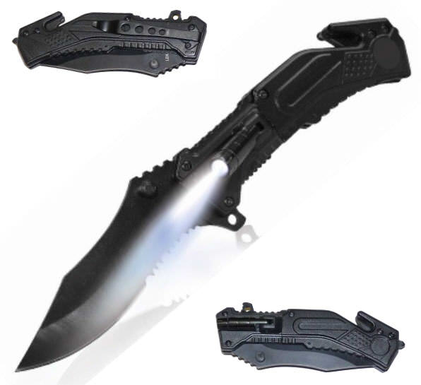 Rescue Folder Spring Assisted Opening Knife - LED Light - TOPHATTER'S ARMORY DEALS Collectible Weapons - Tophatter Daily Deals