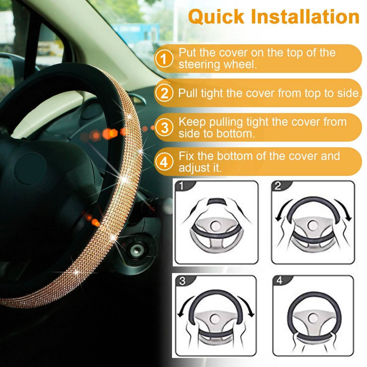 Leather Diamond Rhinestone Car SUV Steer Protector Automotive - Tophatter Daily Deals