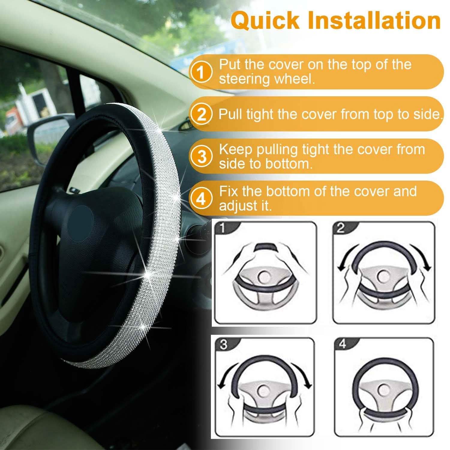 Leather Diamond Rhinestone Car SUV Steer Protector Automotive - Tophatter Daily Deals