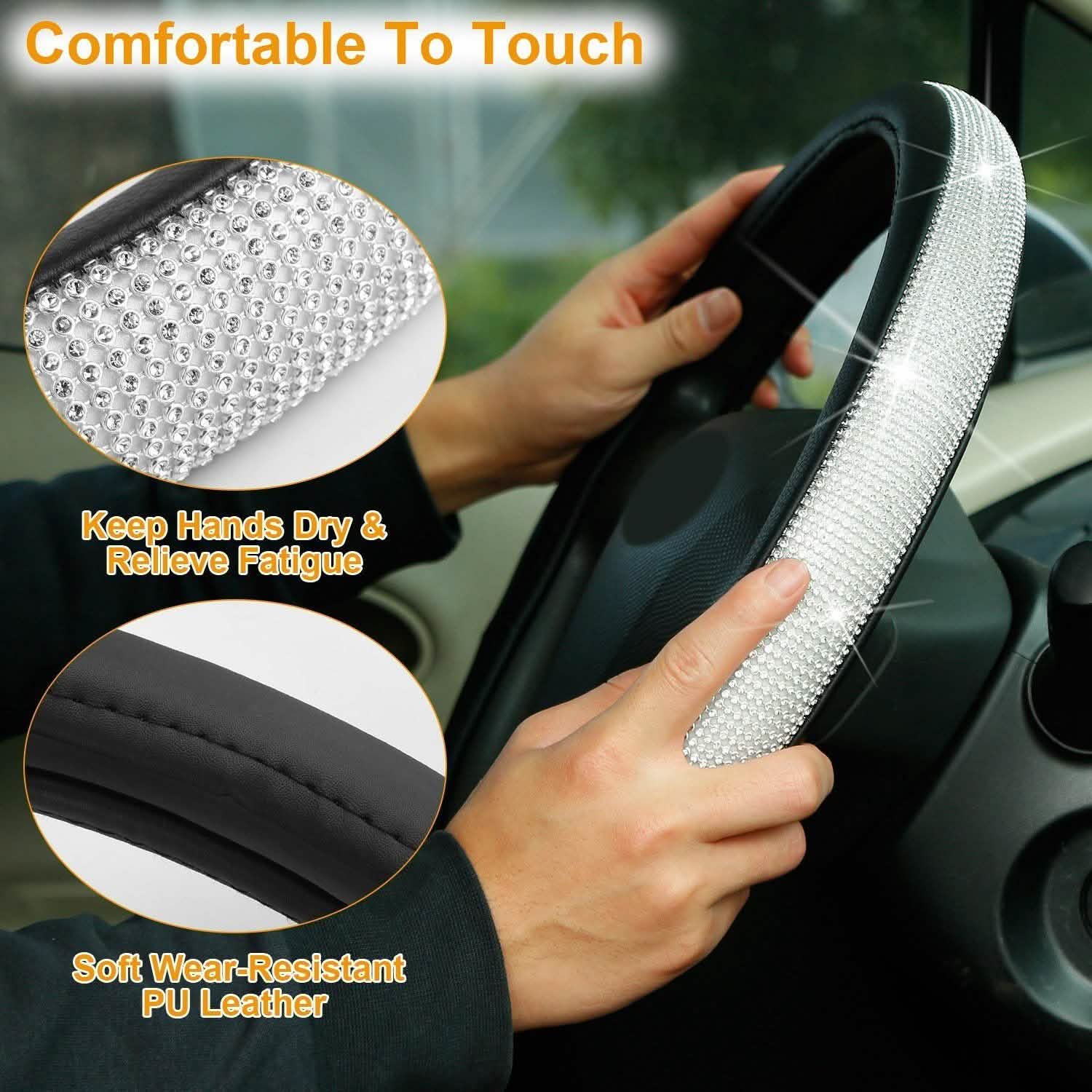 Leather Diamond Rhinestone Car SUV Steer Protector Automotive - Tophatter Daily Deals