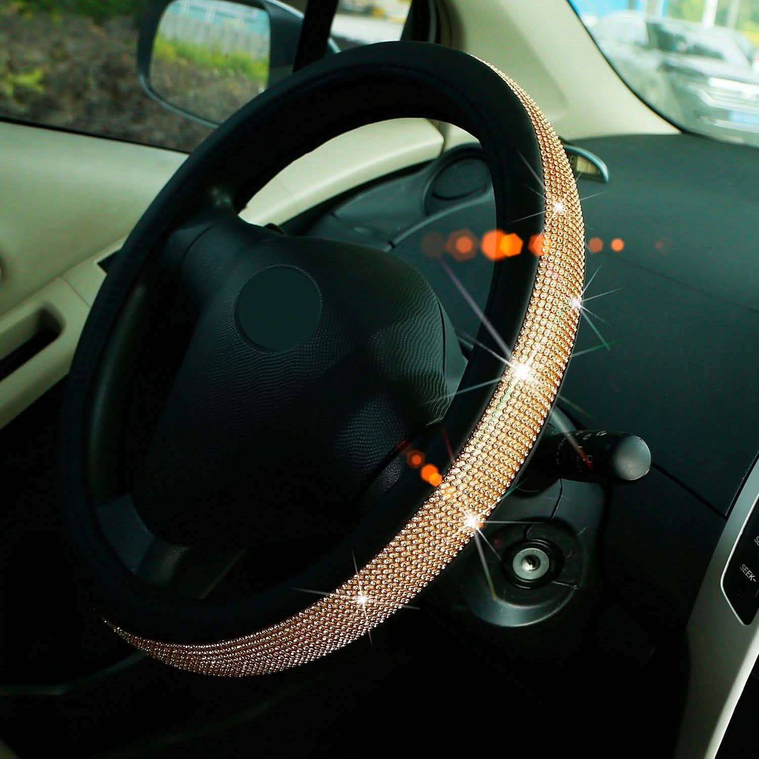 Leather Diamond Rhinestone Car SUV Steer Protector Gold Automotive - Tophatter Daily Deals