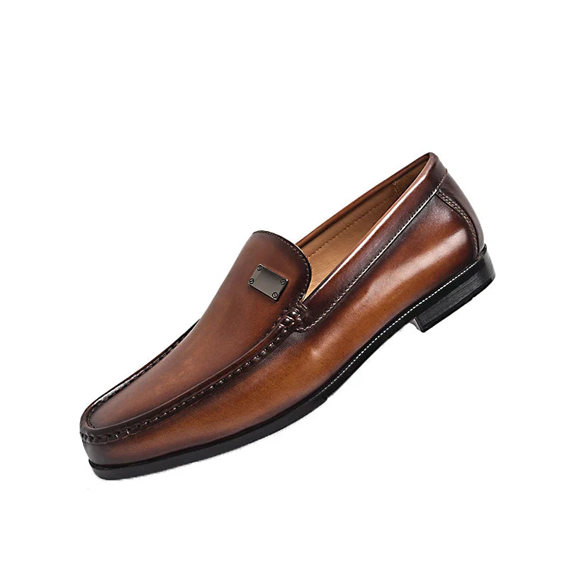 Leather Slip-On Loafers Business Casual Pointed Toe Shoes Loafers - Tophatter Daily Deals