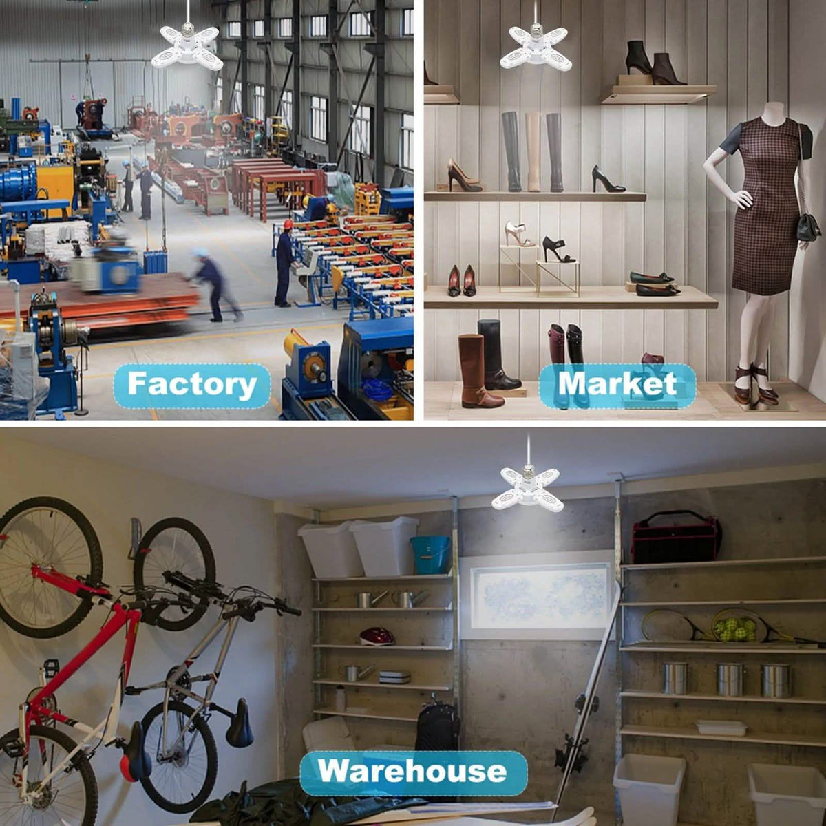 LED Dimmable Garage Ceiling Lights with 4 Adjustable Panels Indoor Lighting - Tophatter Daily Deals