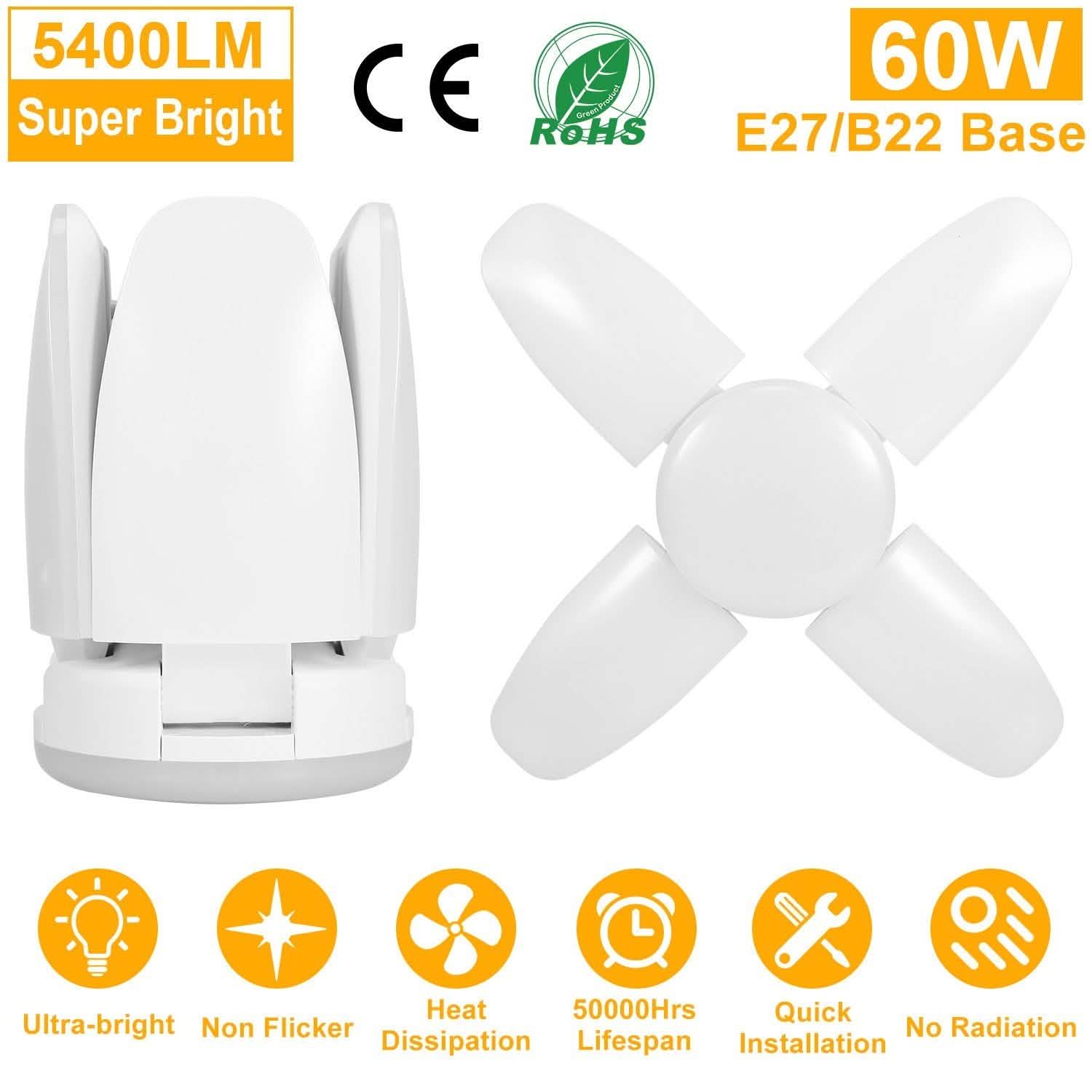 LED Garage Light E27/B22 60W Indoor Lighting - Tophatter Daily Deals