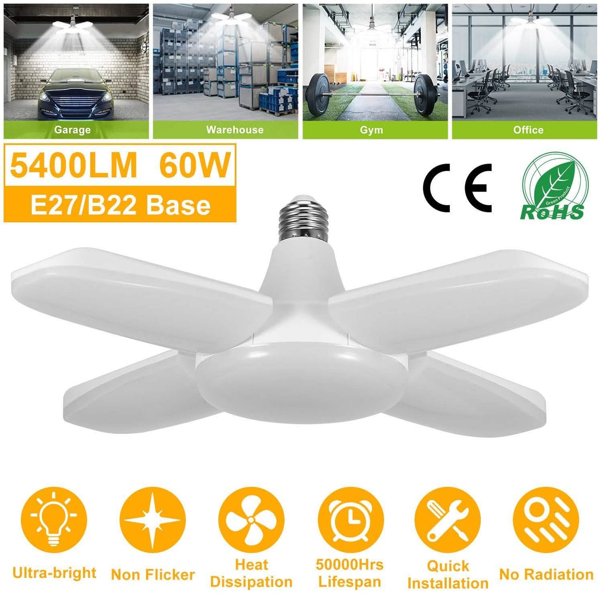 LED Garage Light E27/B22 60W Indoor Lighting - Tophatter Daily Deals