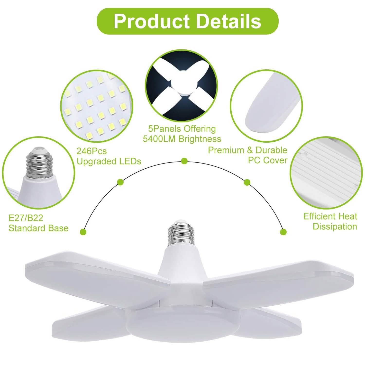 LED Garage Light E27/B22 60W Indoor Lighting - Tophatter Daily Deals