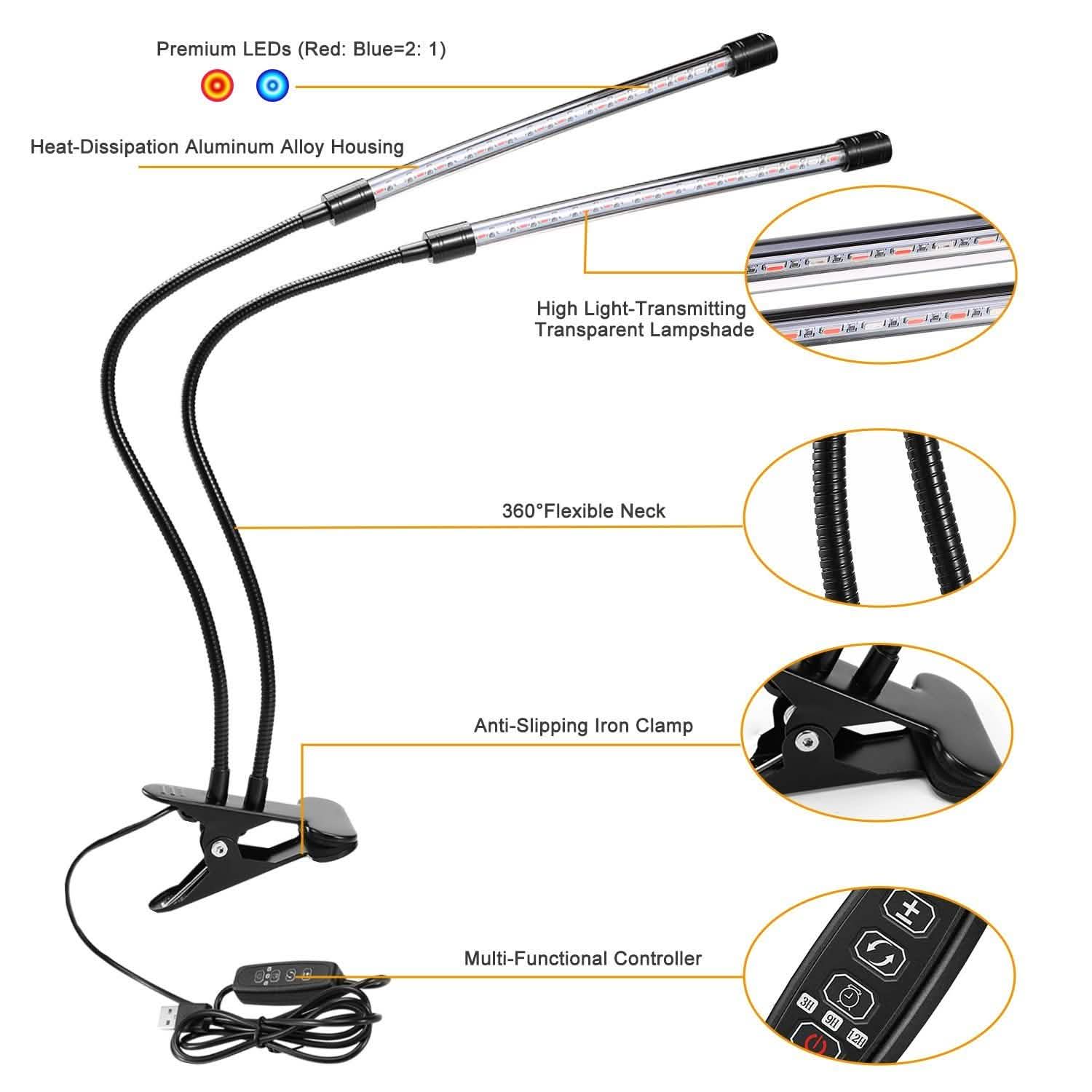 LED Grow Light Dual Head Lamp Garden & Patio - Tophatter Daily Deals