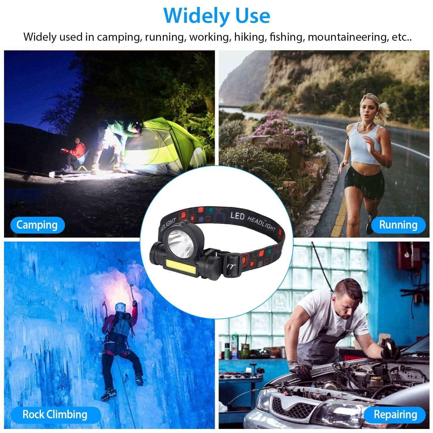 LED Headlight Super Bright Head Torch with 3 Lighting Modes Outdoor Recreation - Tophatter Daily Deals