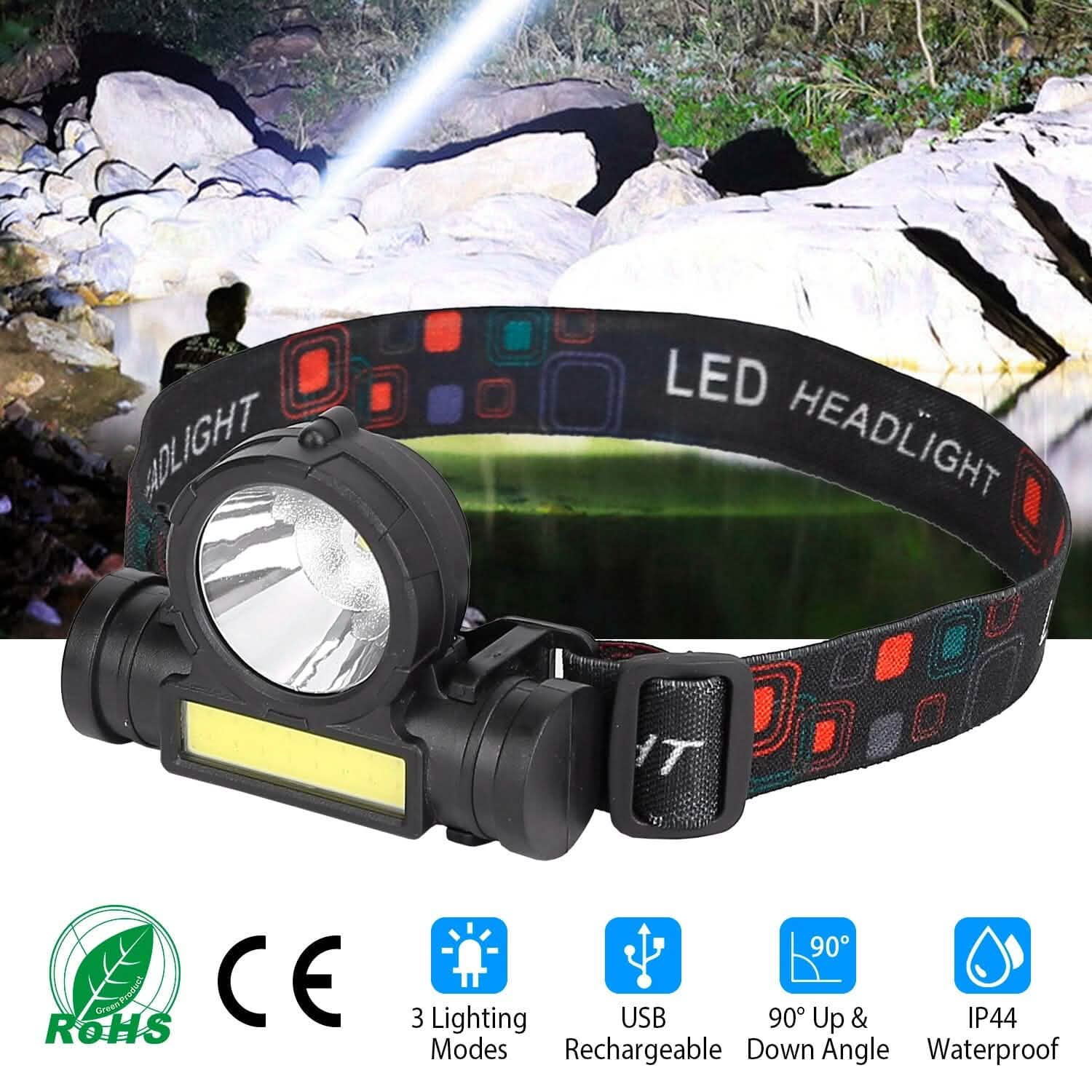 LED Headlight Super Bright Head Torch with 3 Lighting Modes Outdoor Recreation - Tophatter Daily Deals