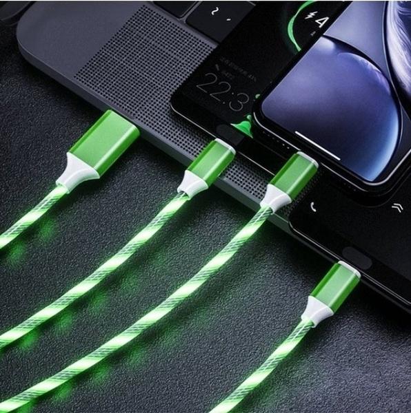 LED Light USB Charger Cable 3-in-1 Fast Charging Green Charging Cable - Tophatter Daily Deals
