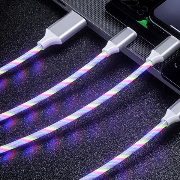 LED Light USB Charger Cable 3-in-1 Fast Charging Multicolor Charging Cable - Tophatter Daily Deals