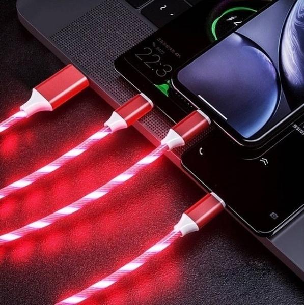 LED Light USB Charger Cable 3-in-1 Fast Charging Pink Charging Cable - Tophatter Daily Deals