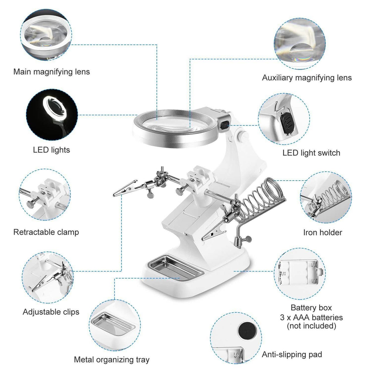 LED Lights Helping Hands Magnifying Glass School, Office & Art Supplies - Tophatter Daily Deals