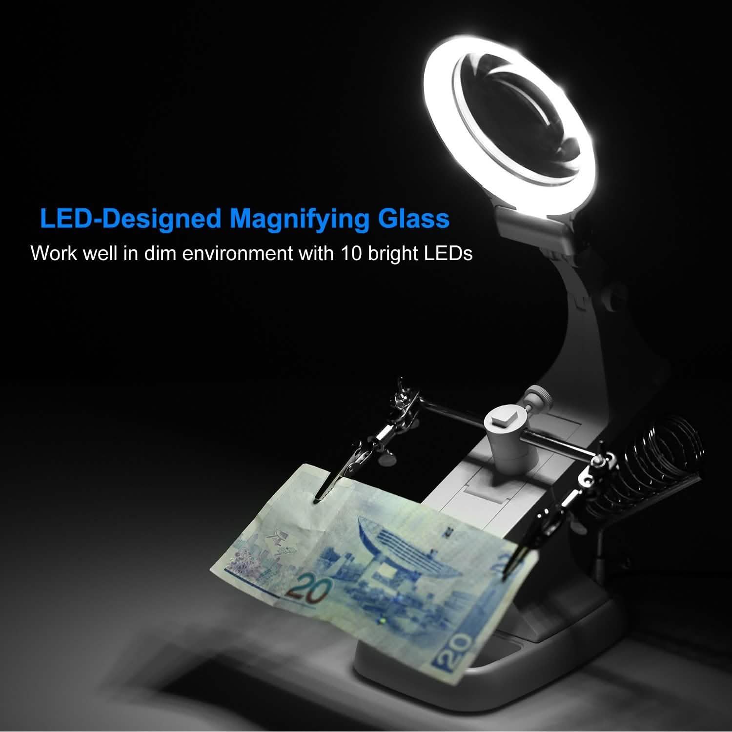 LED Lights Helping Hands Magnifying Glass School, Office & Art Supplies - Tophatter Daily Deals