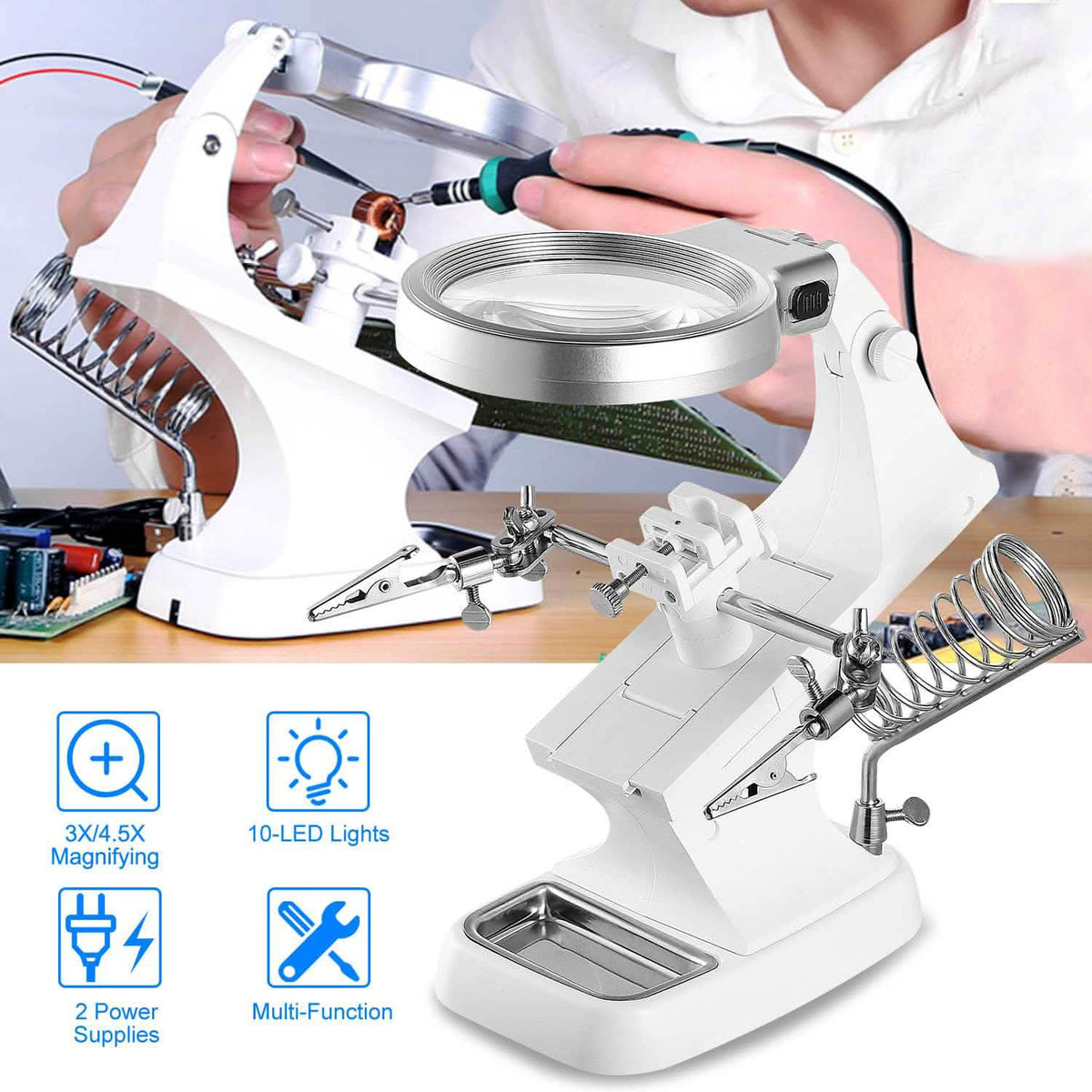 LED Lights Helping Hands Magnifying Glass School, Office & Art Supplies - Tophatter Daily Deals