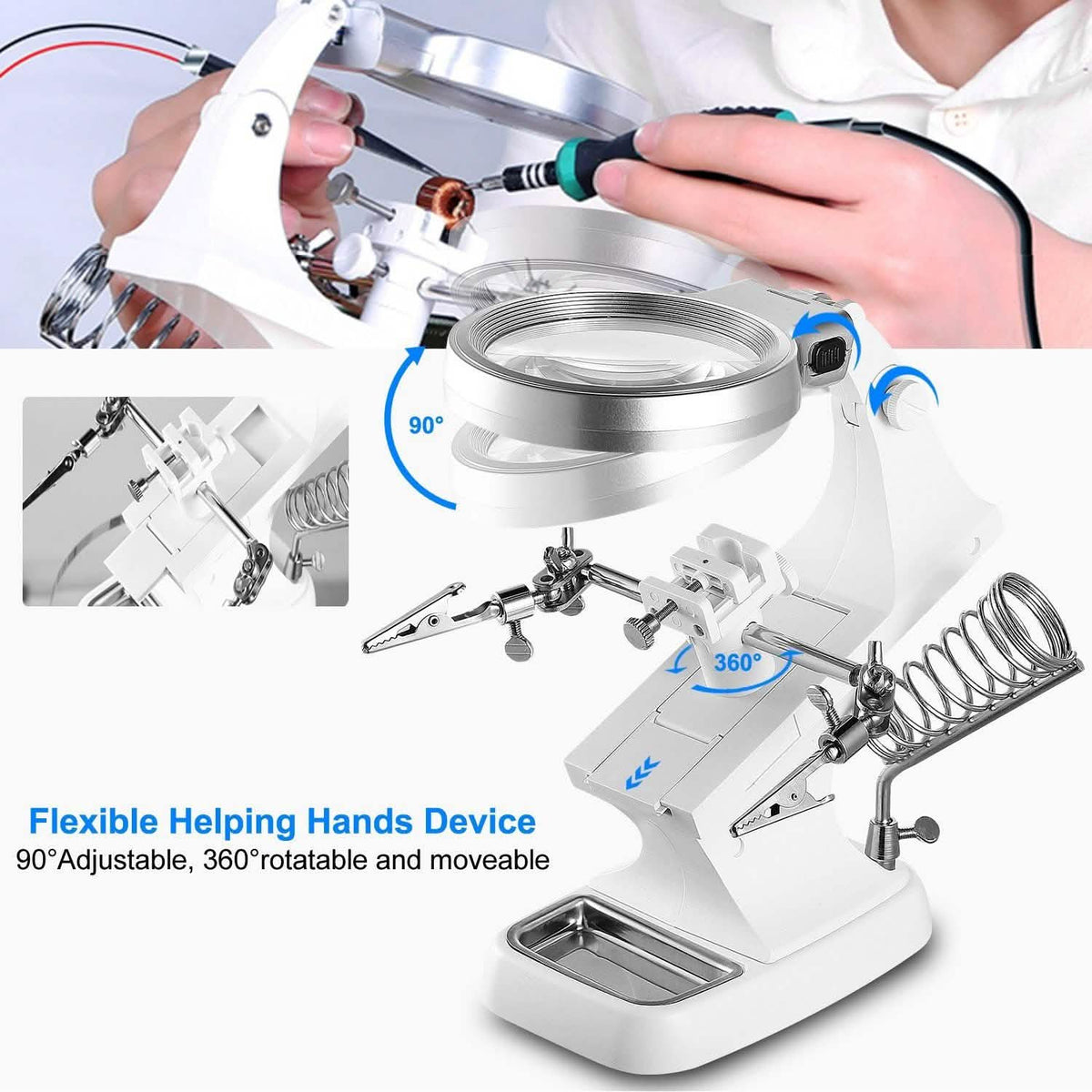 LED Lights Helping Hands Magnifying Glass School, Office & Art Supplies - Tophatter Daily Deals