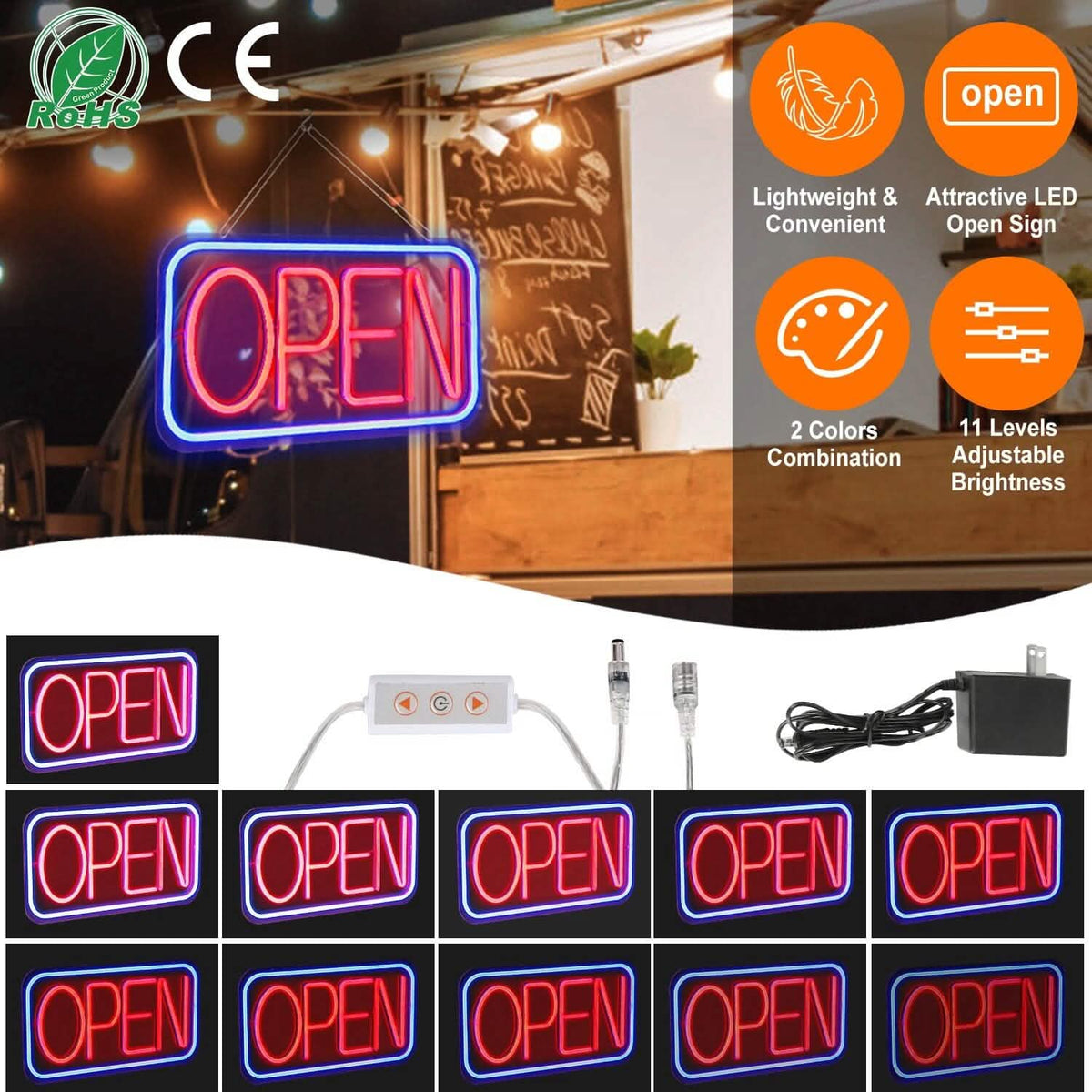 LED Open Sign Advertisement Board with 11 Levels Adjustable Brightness Indoor Lighting - Tophatter Daily Deals