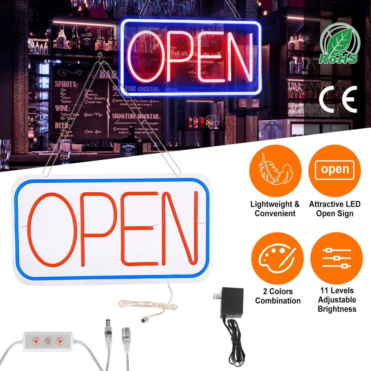 LED Open Sign Advertisement Board with 11 Levels Adjustable Brightness Indoor Lighting - Tophatter Daily Deals