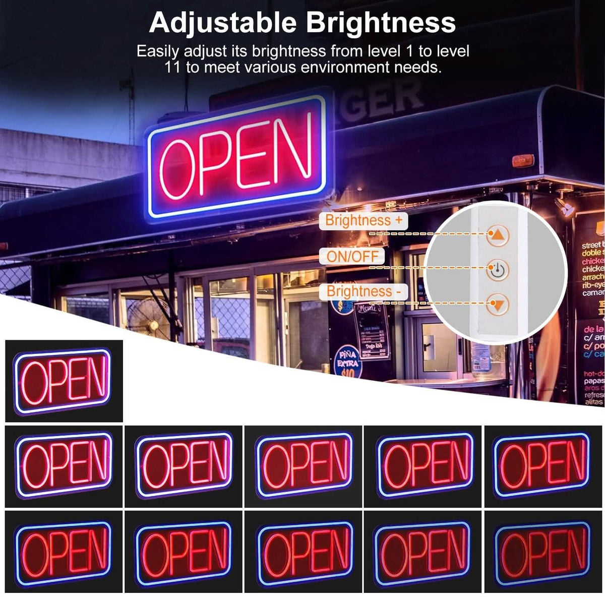 LED Open Sign Advertisement Board with 11 Levels Adjustable Brightness Indoor Lighting - Tophatter Daily Deals