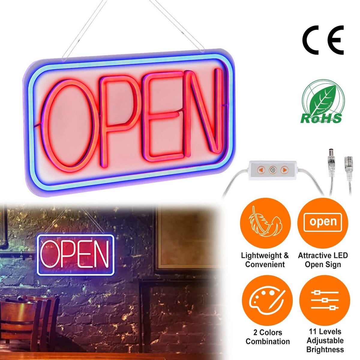 LED Open Sign Advertisement Board with 11 Levels Adjustable Brightness Indoor Lighting - Tophatter Daily Deals