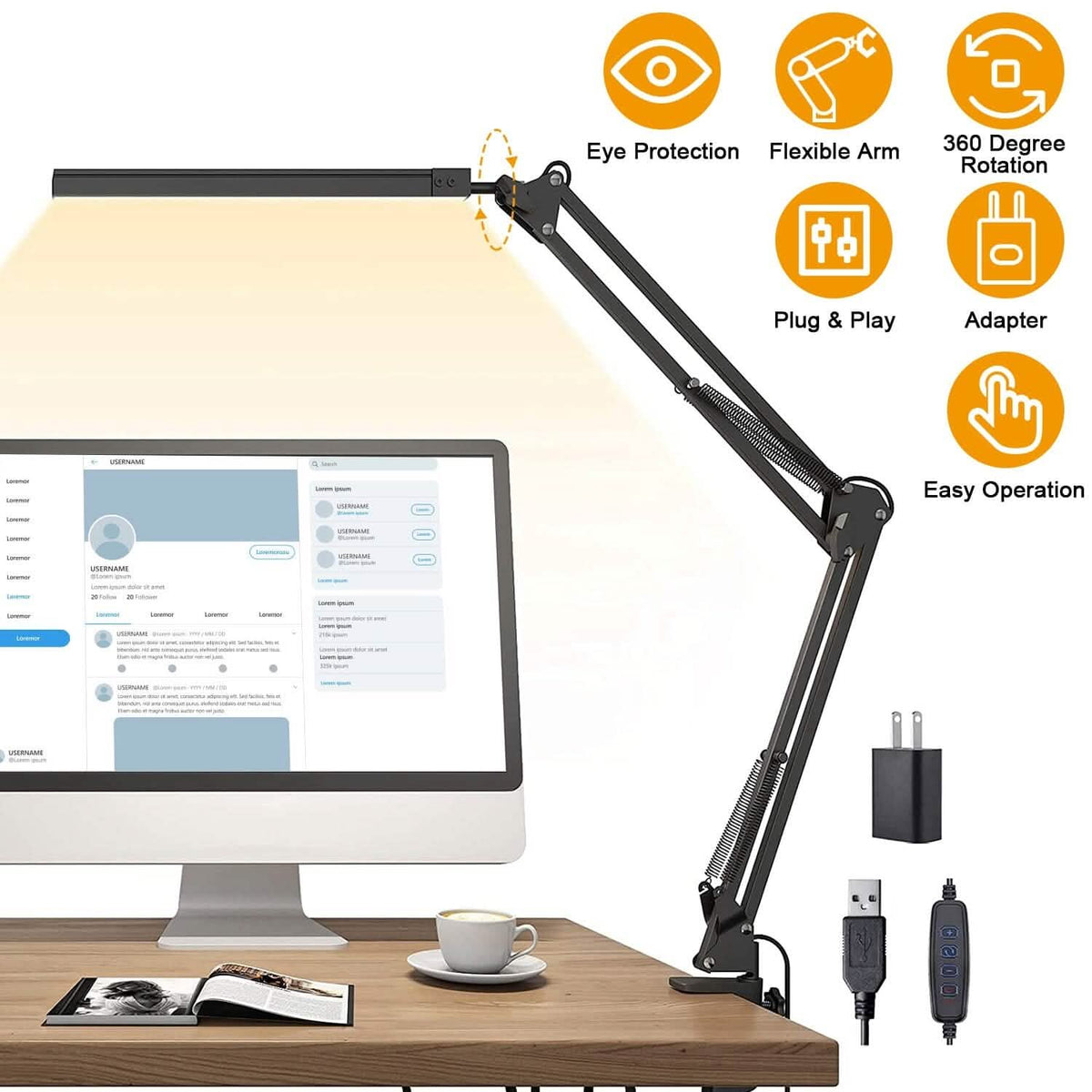 LED Reading Desk Lamp with Clamp Adjustable Swing Arm Indoor Lighting - Tophatter Daily Deals
