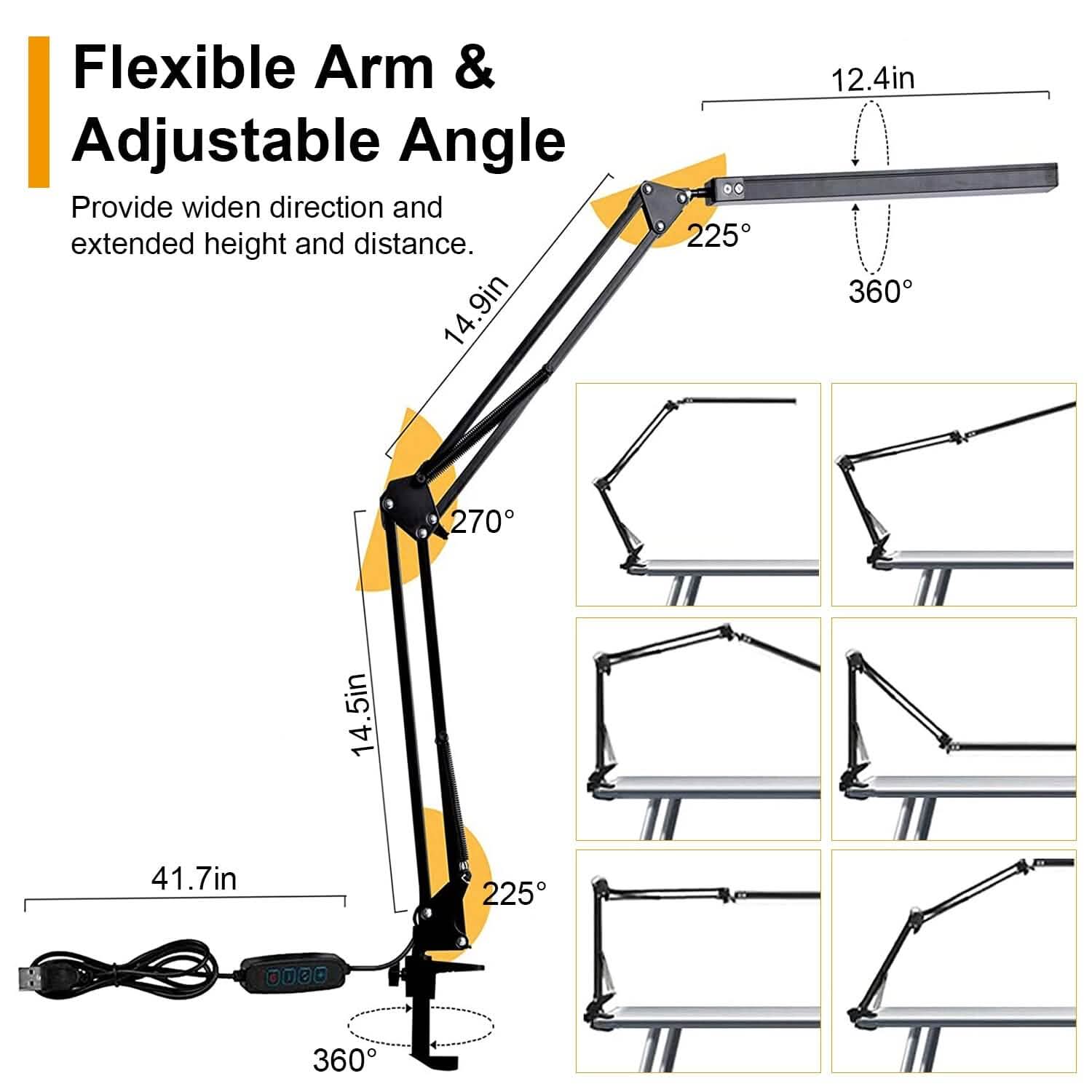 LED Reading Desk Lamp with Clamp Adjustable Swing Arm Indoor Lighting - Tophatter Daily Deals