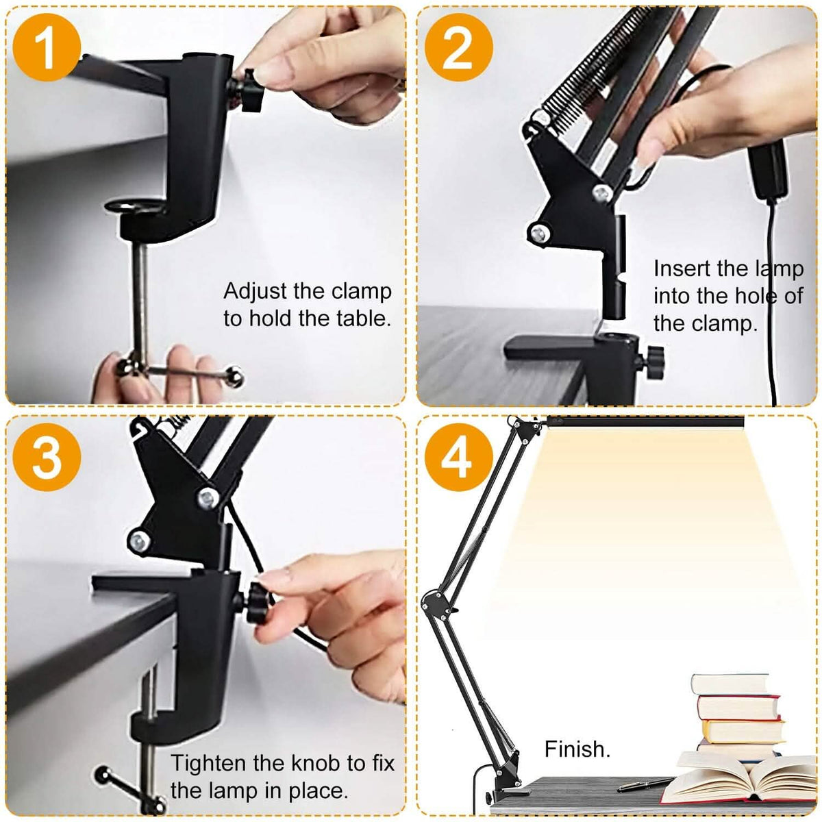 LED Reading Desk Lamp with Clamp Adjustable Swing Arm Indoor Lighting - Tophatter Daily Deals