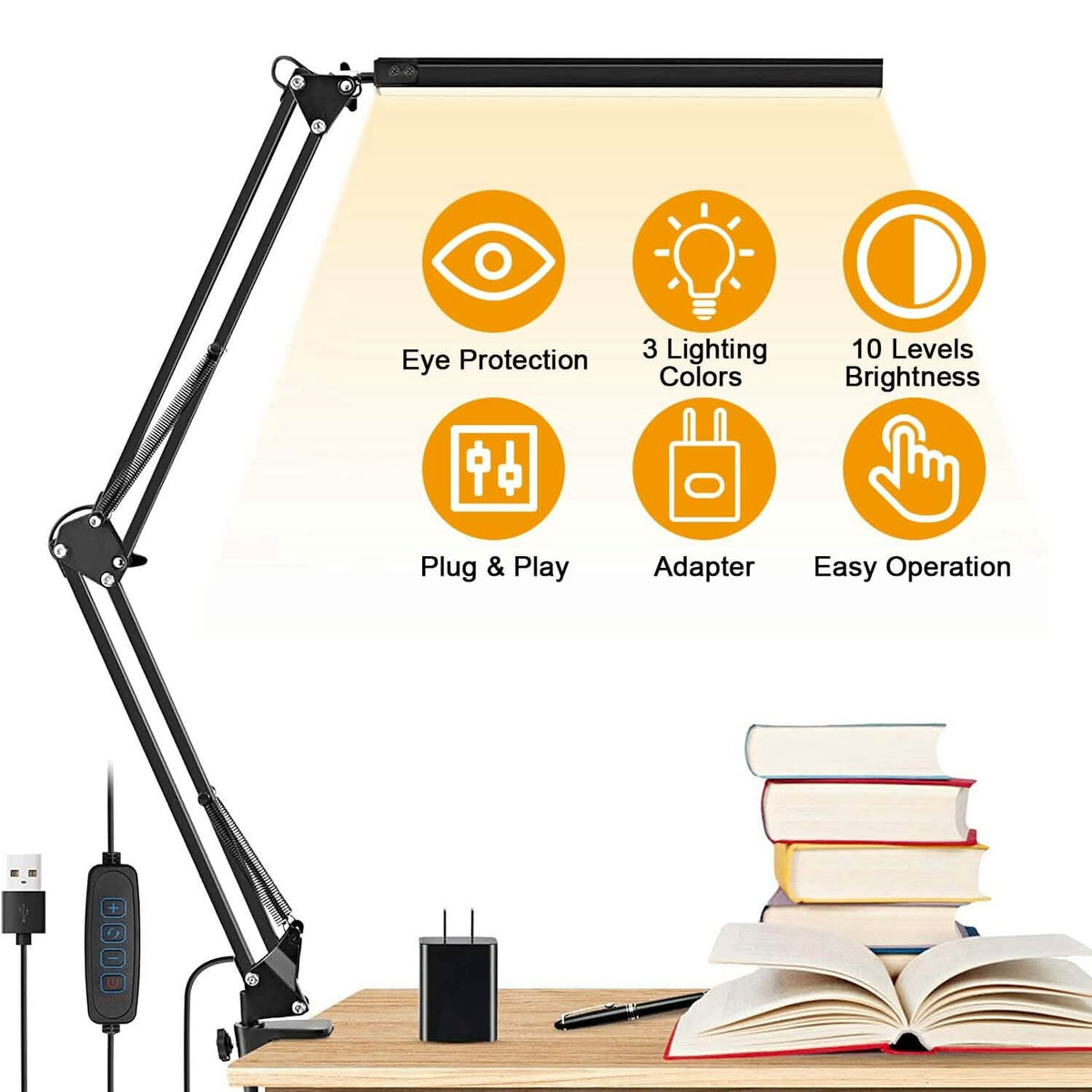 LED Reading Desk Lamp with Clamp Adjustable Swing Arm Indoor Lighting - Tophatter Daily Deals
