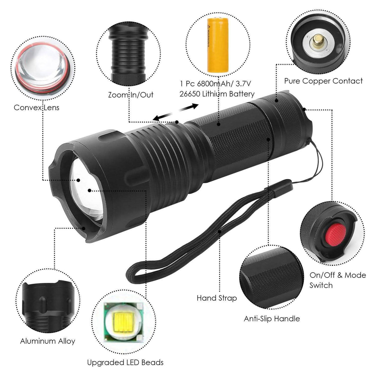 LED Rechargeable Zoomable Flashlight Outdoor Recreation - Tophatter Daily Deals