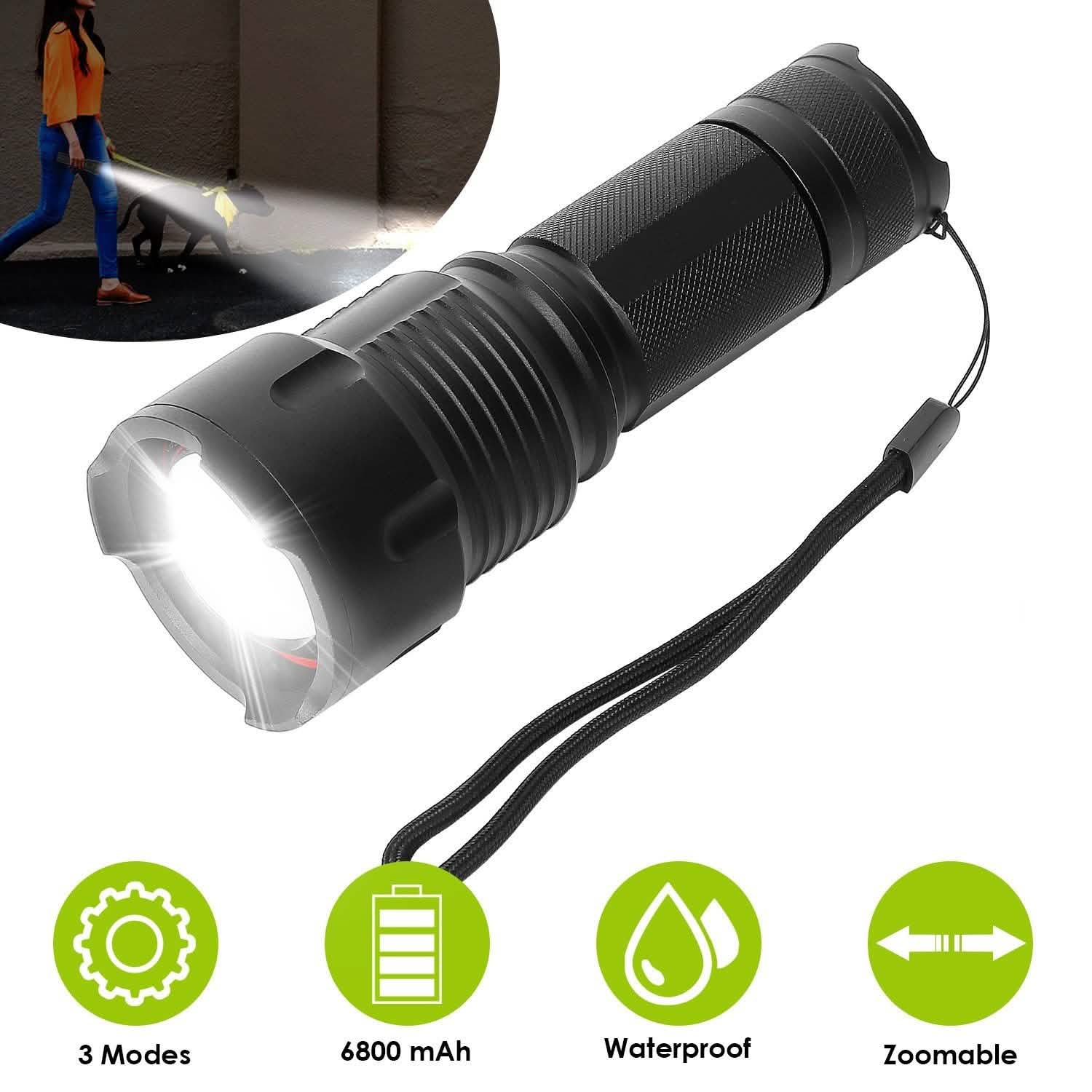 LED Rechargeable Zoomable Flashlight Outdoor Recreation - Tophatter Daily Deals