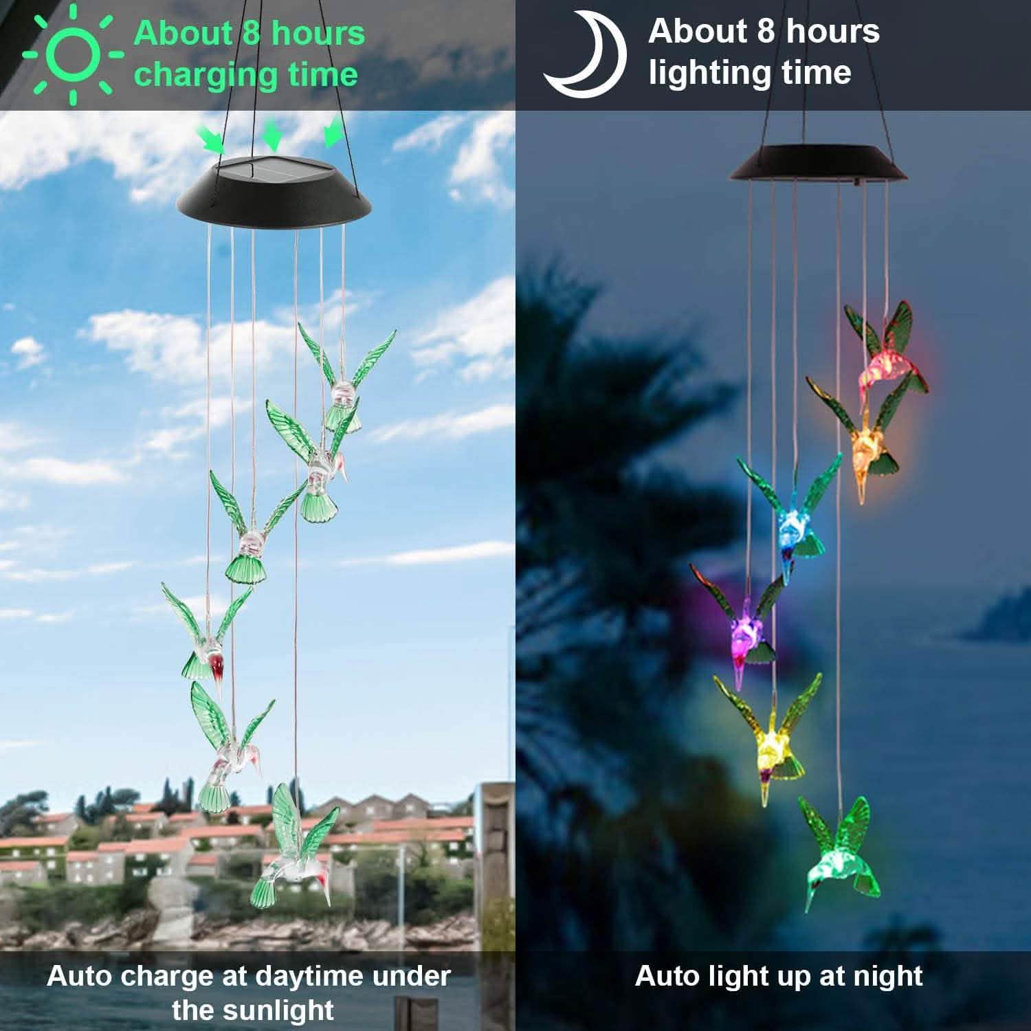 LED Solar Hummingbird Wind Chime String & Fairy Lights - Tophatter Daily Deals