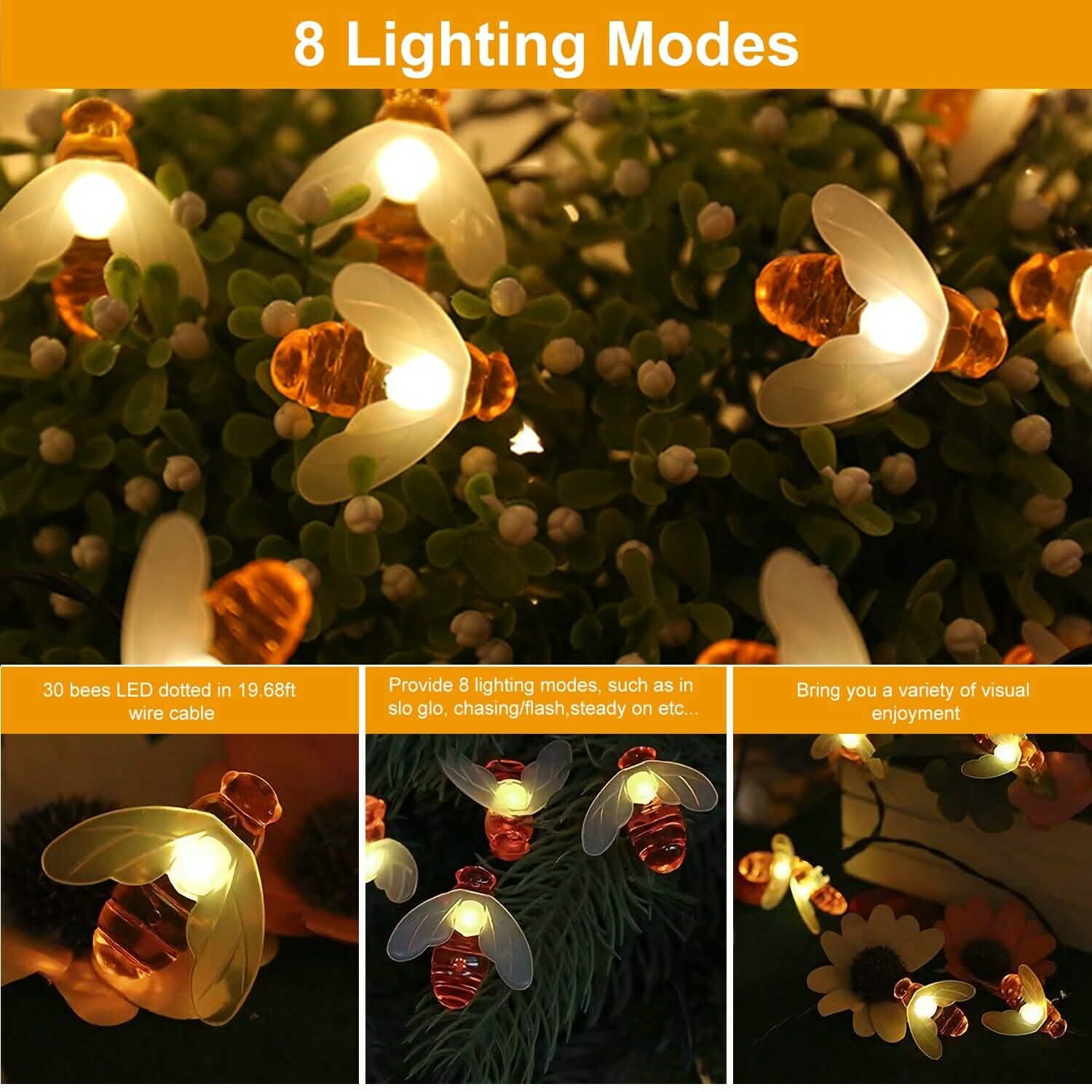 LED Solar String Bee Lights 30 Honeybees String & Fairy Lights - Tophatter Daily Deals