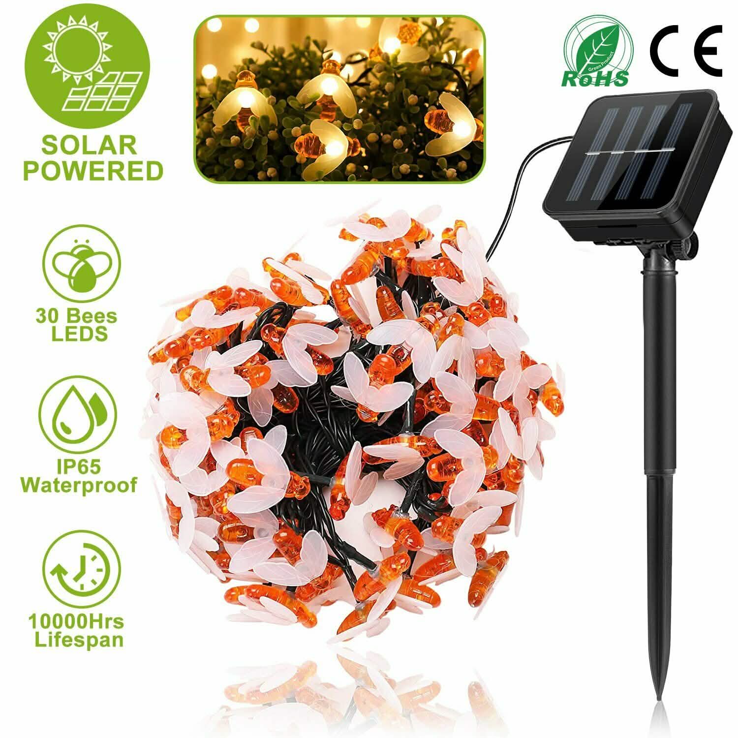 LED Solar String Bee Lights 30 Honeybees String & Fairy Lights - Tophatter Daily Deals