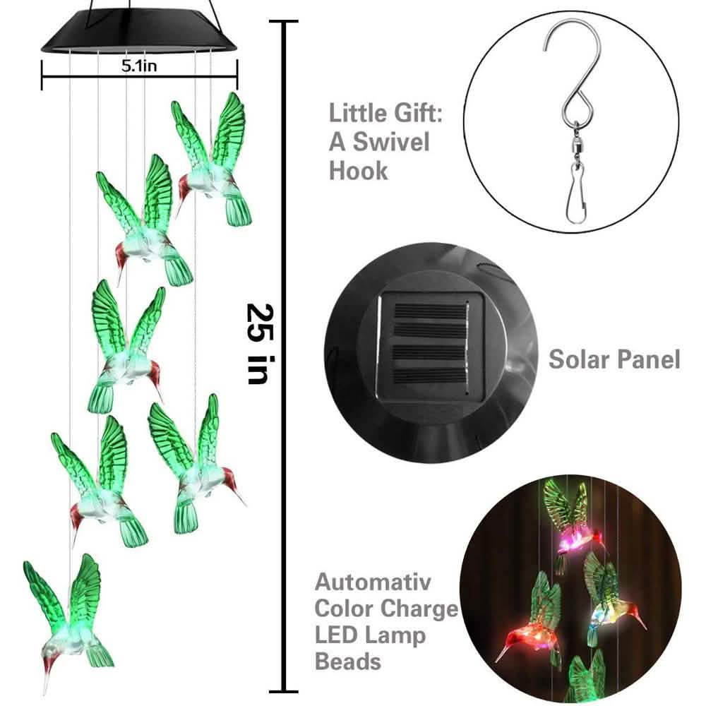 LED Solar String Lights Hummingbird Wind Chime String & Fairy Lights - Tophatter Daily Deals