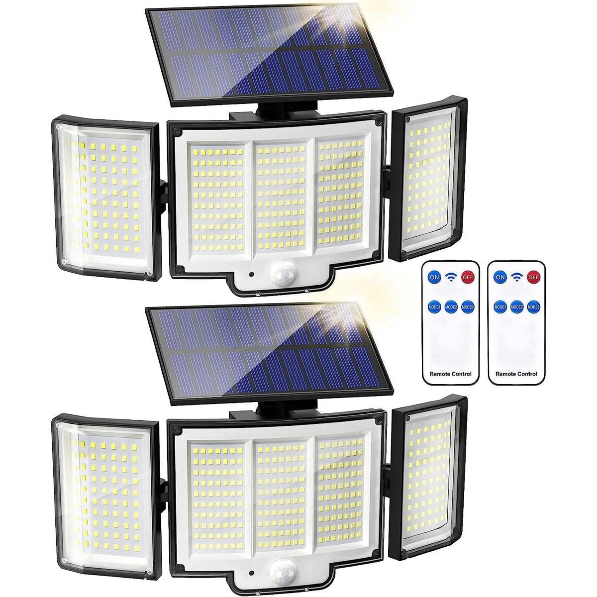 Solar Motion Sensor Security Light with Remote, 348 LED 3 Head 2 Pack Solar Outdoor Lights - Tophatter Daily Deals