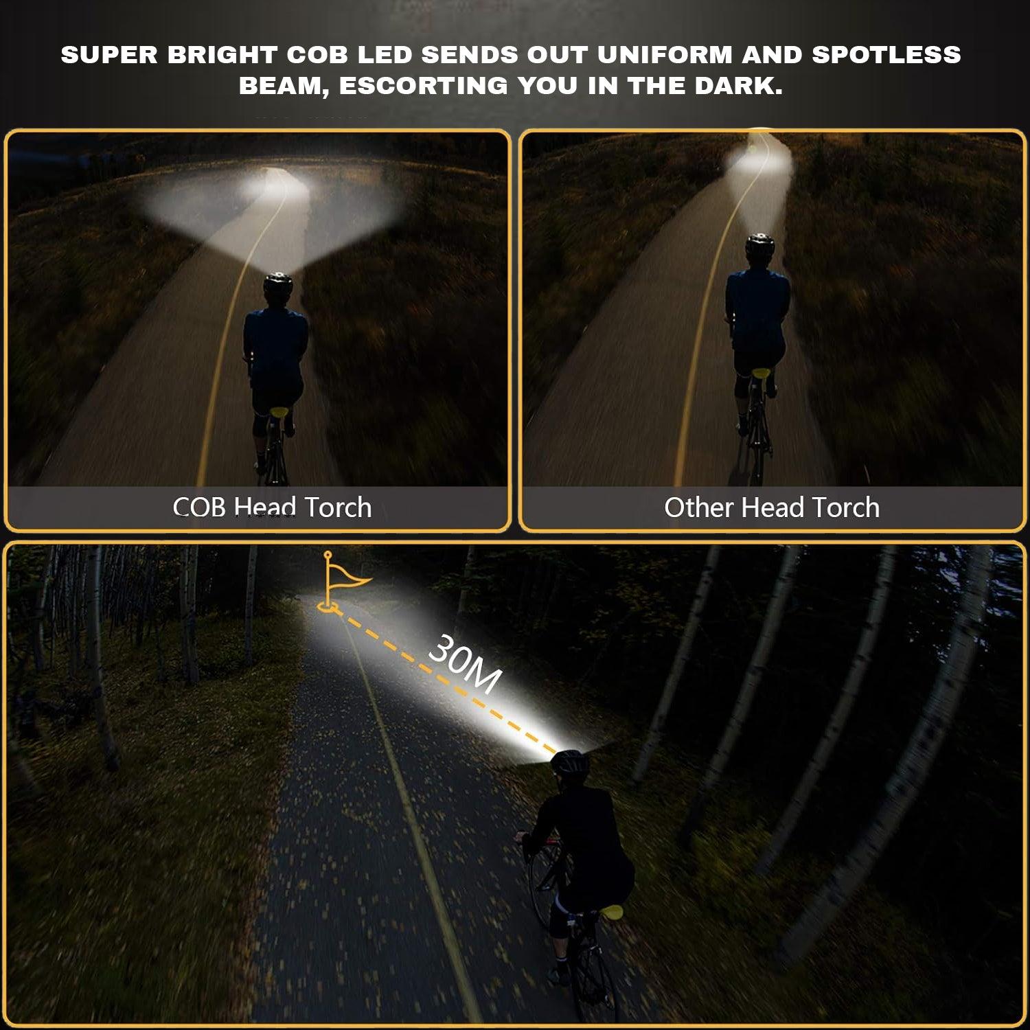 LED Head Torch - 2 Pack COB Headlamp Super Bright Headlight | Adjustable with 3 Modes, Lightweight for Running, Camping, Fishing Apparel & Accessories - Tophatter Daily Deals