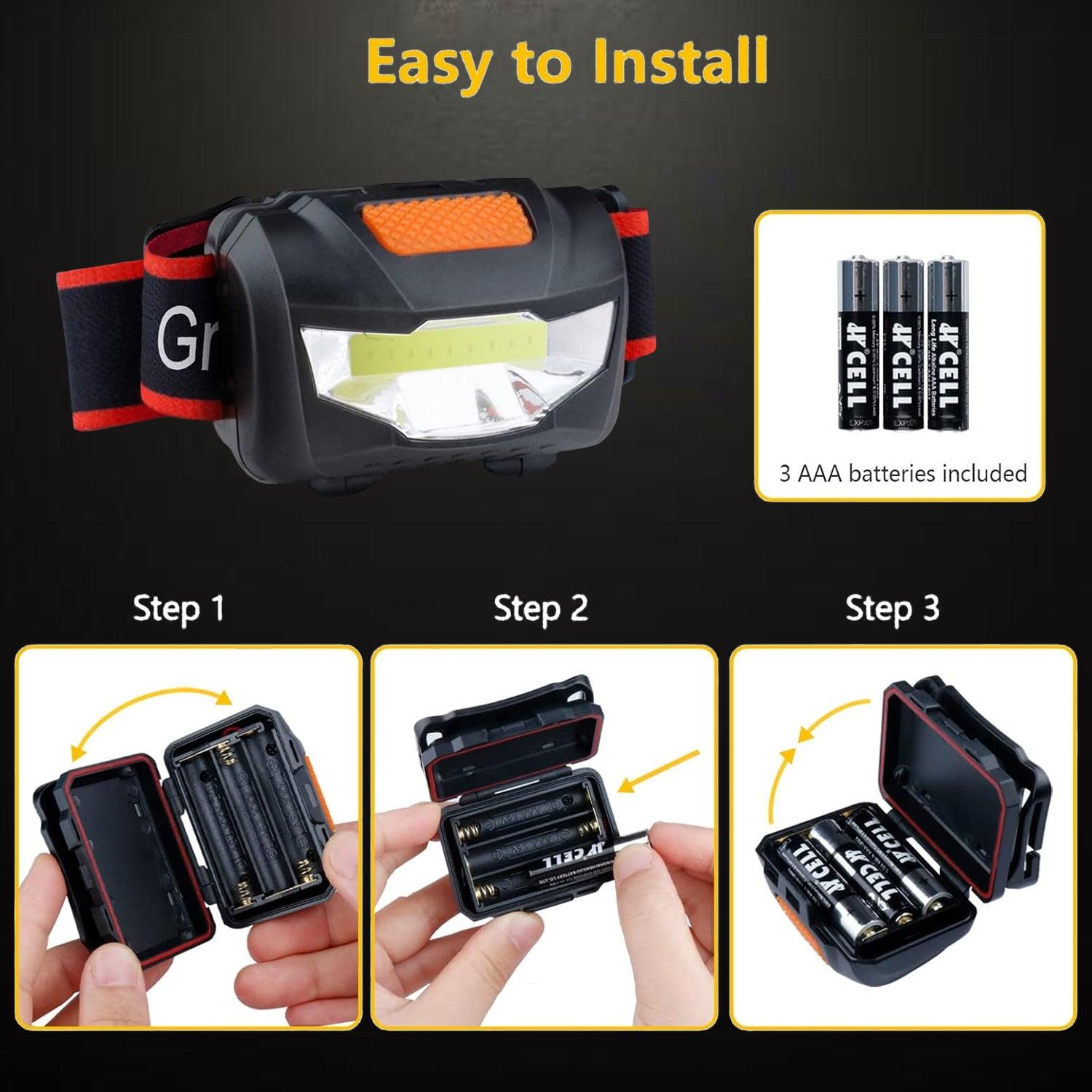 LED Head Torch - 2 Pack COB Headlamp Super Bright Headlight | Adjustable with 3 Modes, Lightweight for Running, Camping, Fishing Apparel & Accessories - Tophatter Daily Deals