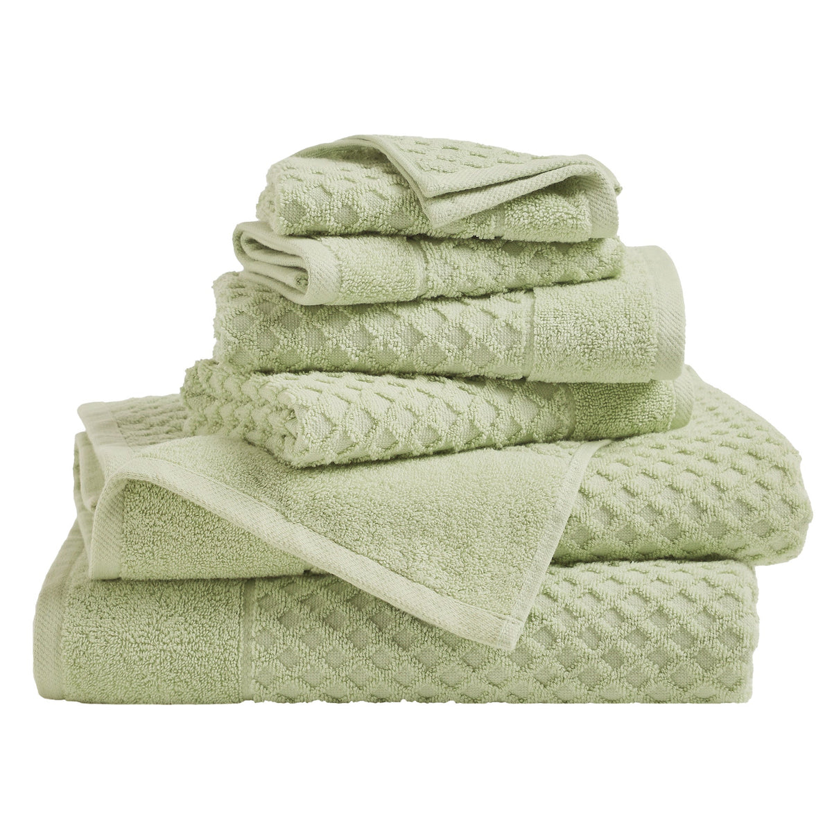 Cotton Diamond Waffle Weave Bath Towel Set - Grayson Collection 6 Piece Set Pale Green Bath - Tophatter Daily Deals