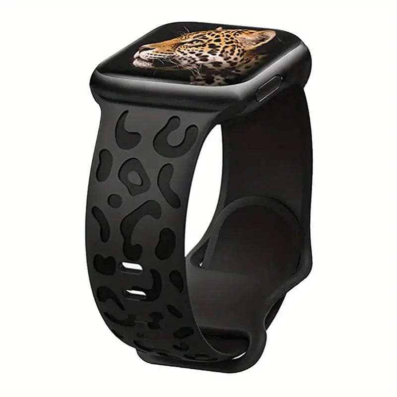 Leopard Engraved Replacement Band Compatible with iWatch Black Watch Band - Tophatter Daily Deals